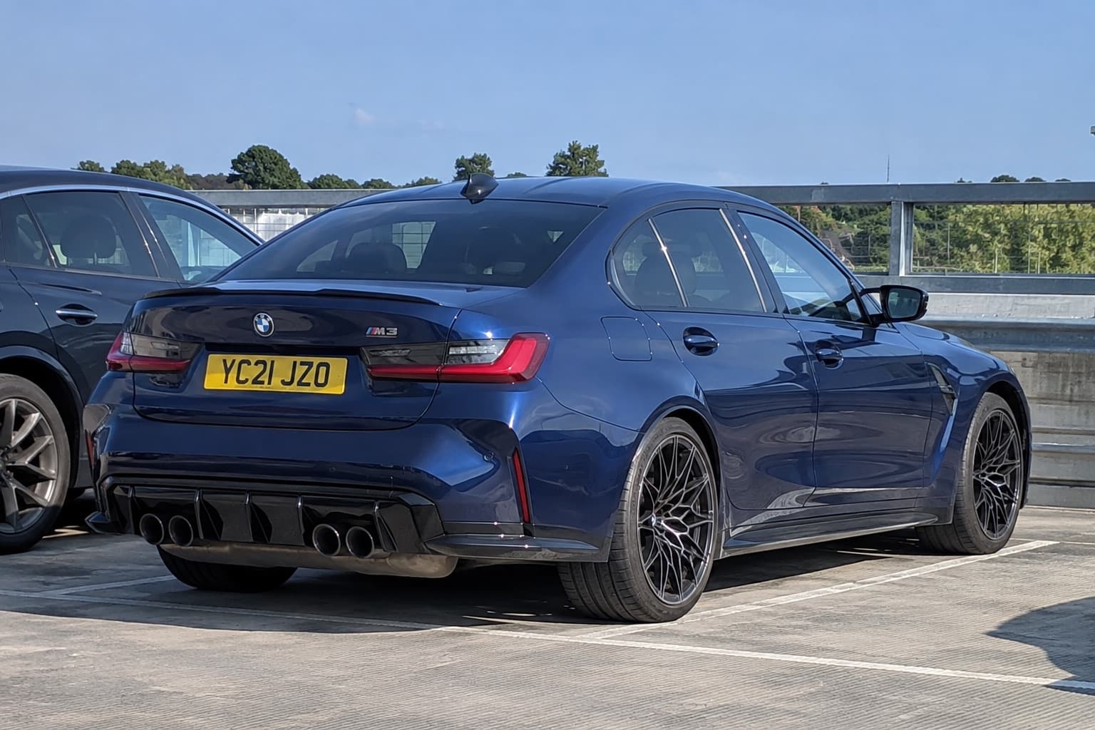 BMW M3 G80: chameleon wrap, dish wheels, lowered, before